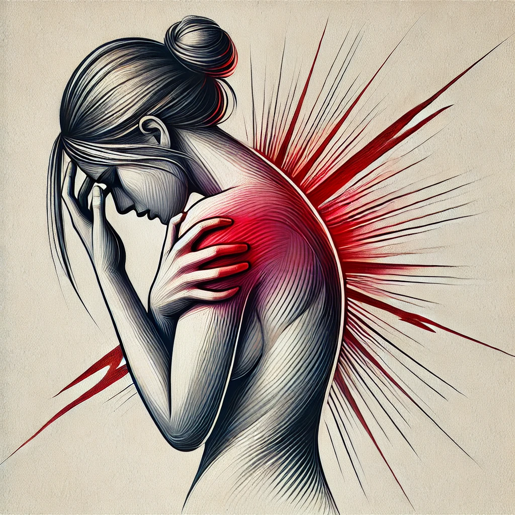 Eine Frau, die nach vorne gebeugt ist